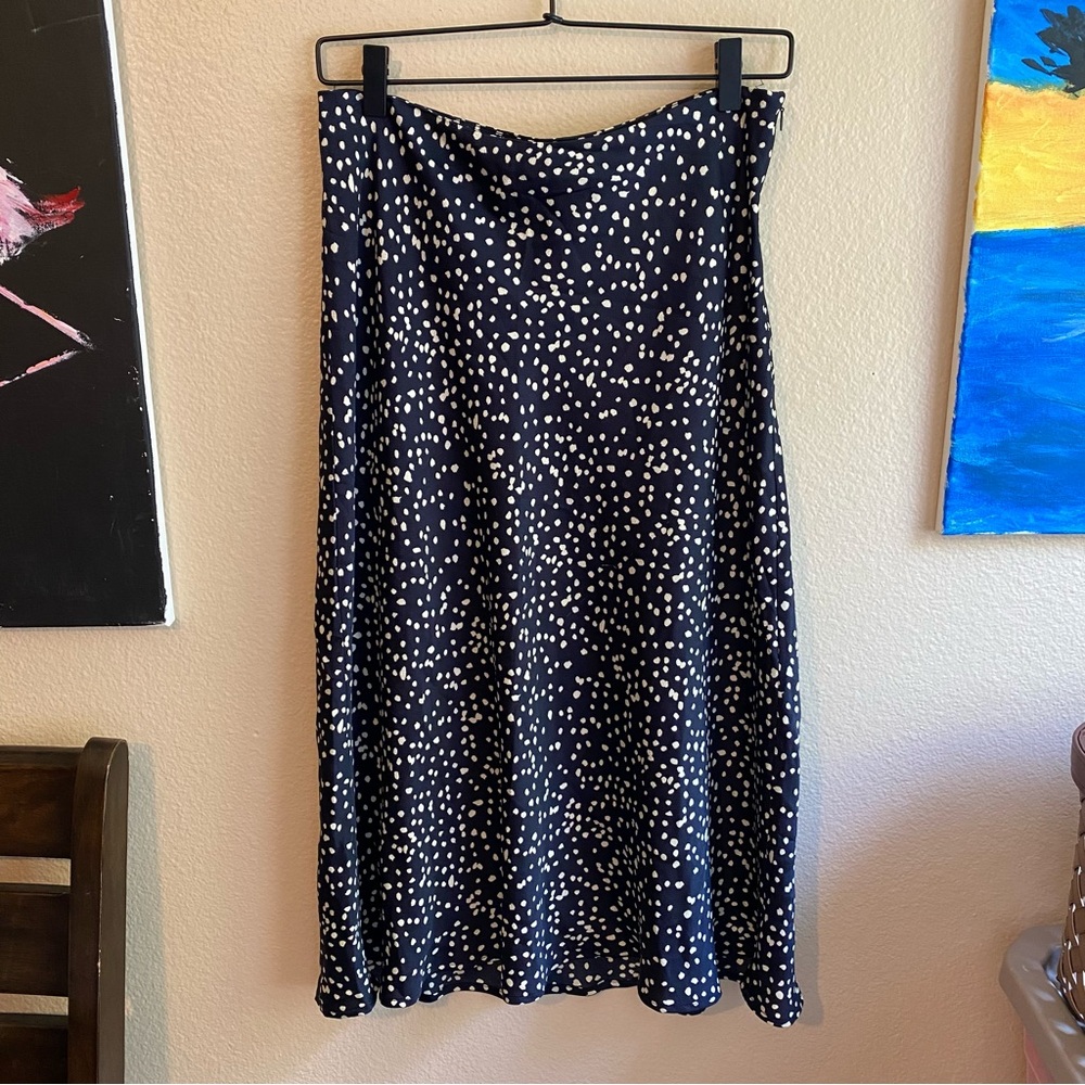 Cotton Candy LA Navy White Polka Dot Midi A-Line Skirt Size Medium